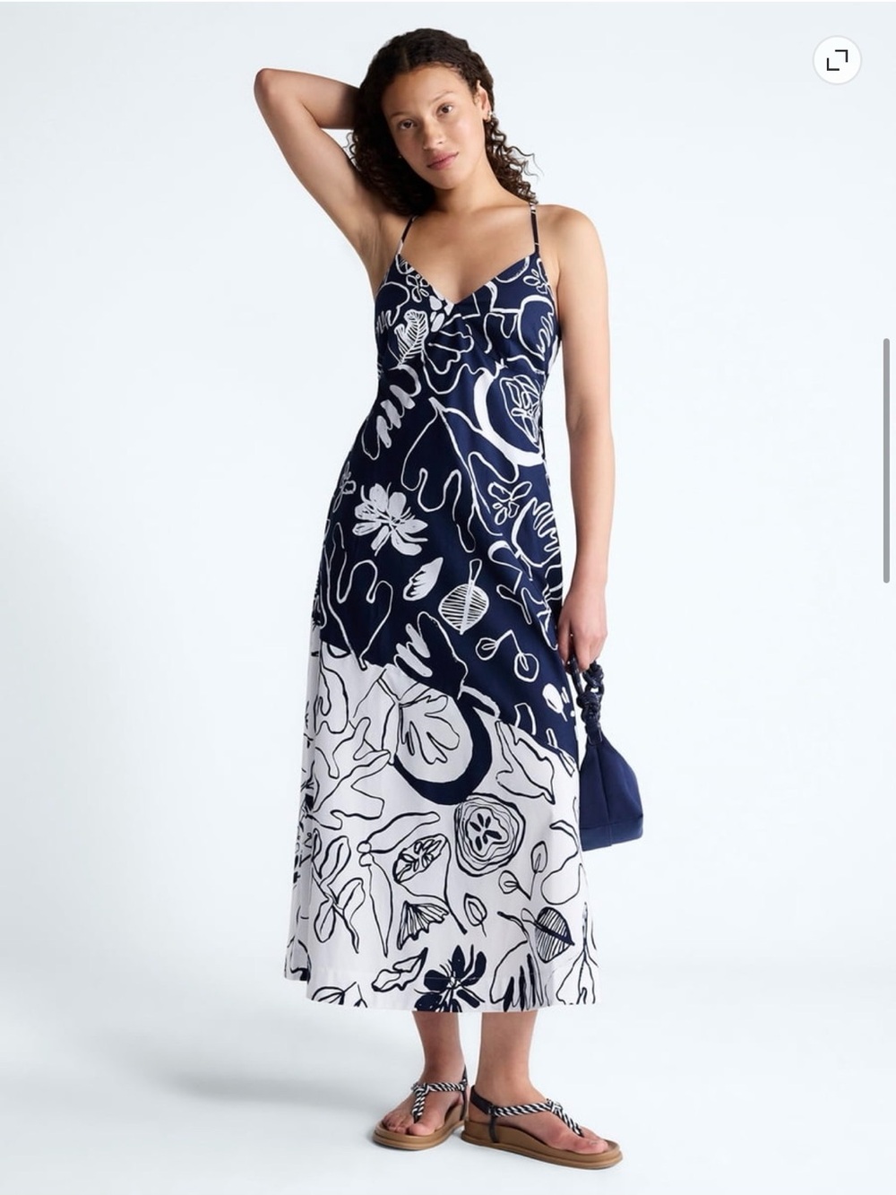 Free Assembly Navy Blue Botanical Print Maxi Slip Dress